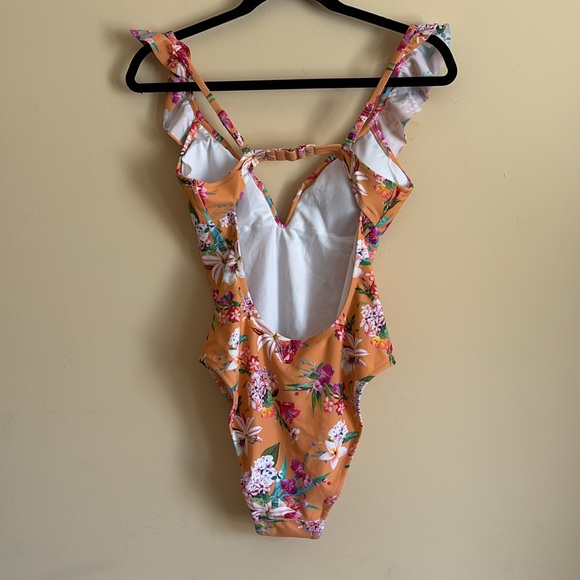 Express Swim Floral One Piece Open Back Swimsuit in Orange Size Medium - Picture 4 of 5
